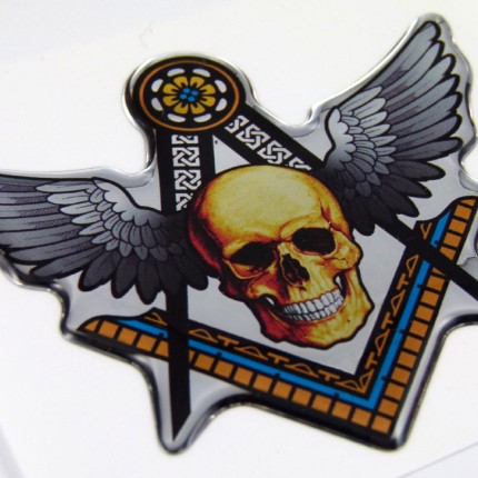 Mason Winged Skull Dome 3D Chrome Background Adhesive Car Badge