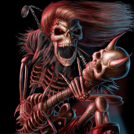 Skull Guitarist with Pentagram sticker