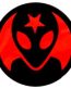 skater alien circular sticker red