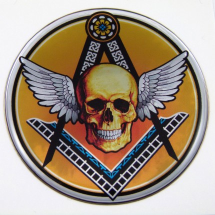 Mason Skull Round Dome 3D Chrome Background Adhesive Car Badge