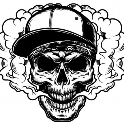 skull-vaper-420 weed smoke B&W sticker