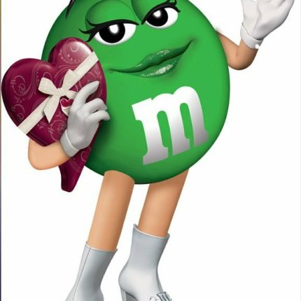 m&m sexy green lady sticker with candy box