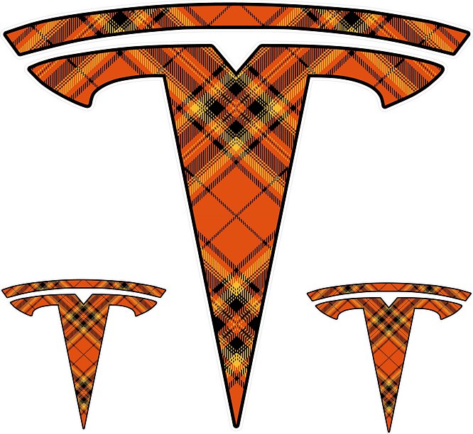 Tesla Motors T Logo Orange Plaid Sticker Set Pro Sport Stickers 