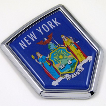 new york US state flag domed chrome emblem car badge decal