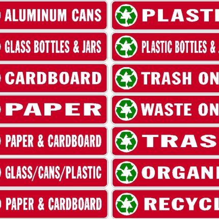 RECYCLE BIN LABELS -  RED set of 14 stickers