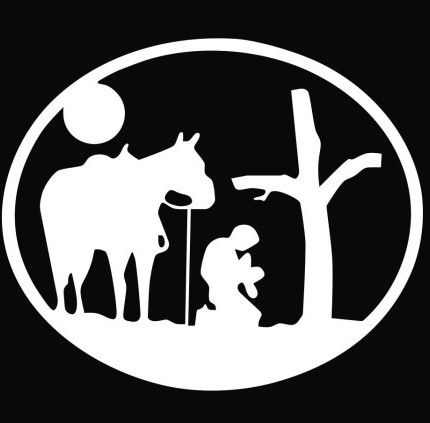 Cowboy Praying at Cross with Horse Die Cut Vinyl Decal Sticker