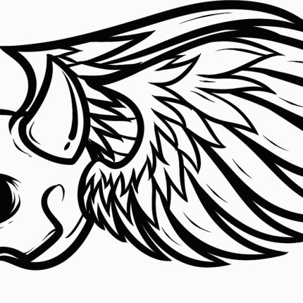 horned skull with wings B&W sticker