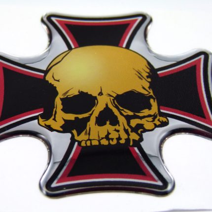 Maltese Skull Dome 3D Chrome Background Adhesive Car Badge