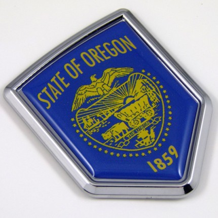 Oregon US state flag domed chrome emblem car badge decal