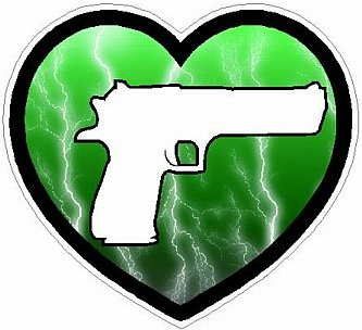 HAND GUN IN HEART FILLS lightning green