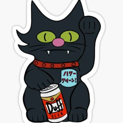 LUCKY SNOWBALL SIMPSON CAT WITH DUFF BEER STICKER