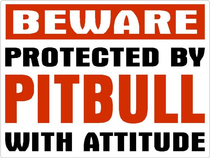 BEWARE PROTECTED BY PITBULL WITH ATTITUDE STICKER