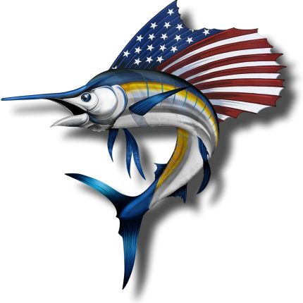 MARLIN FISH USA FLAG FINS FISH STICKER