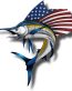 MARLIN FISH USA FLAG FINS FISH STICKER