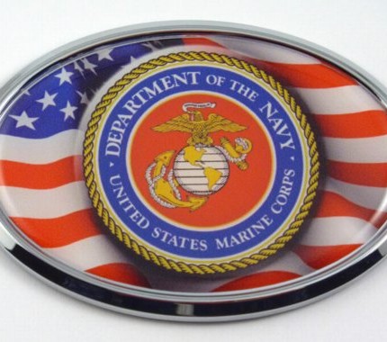 Navy Logo with USA Flag Oval Chrome Oval 3D Domed Emblem