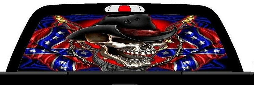 RWG rebel flag cowboy skull rear window see thru graphic - Pro Sport ...