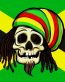 skull with dreadlocks with rasta hat and jamaica flag