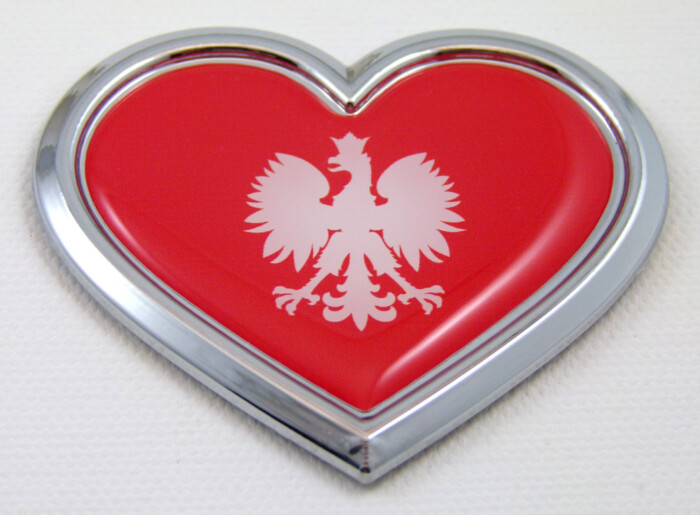 Poland Chrome HEART 3D Adhesive Emblem