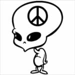 Alien Peace Cartoon Decal