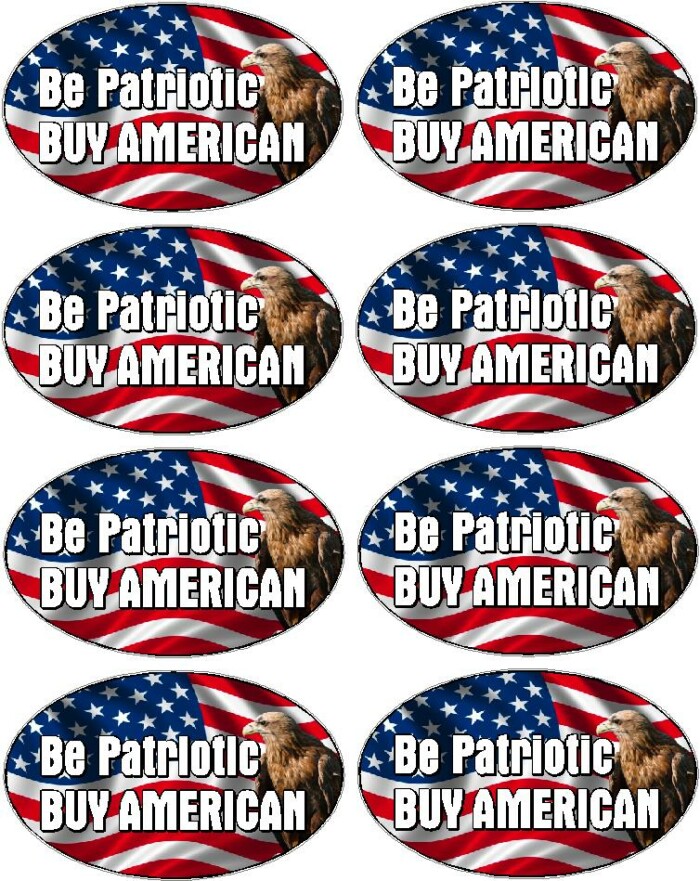 BE PATRIOTIC BUY AMERICAN OVAL with eagle eight pack 8-1.5x2in