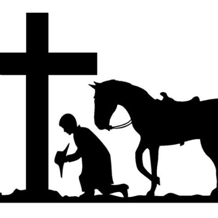 Cowboy Kneeling at Cross Diecut Decal