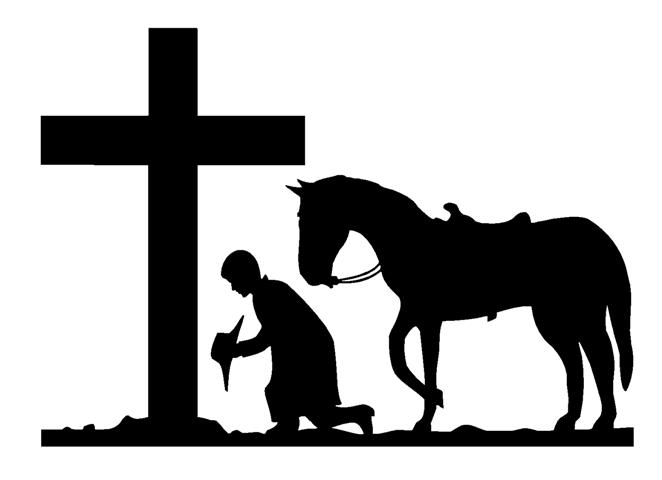 Cowboy Kneeling at Cross Diecut Decal