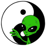 GREEN ALIEN YIN YANG STICKER