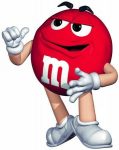 m&m red sticker