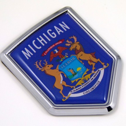 Michigan US state flag domed chrome emblem car badge decal