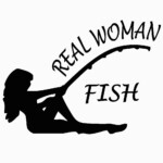 real woman fish hunting fishing trout salmon bass sticker