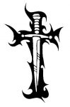 Flaming Cross with Sword Diecut Vinyl Decal