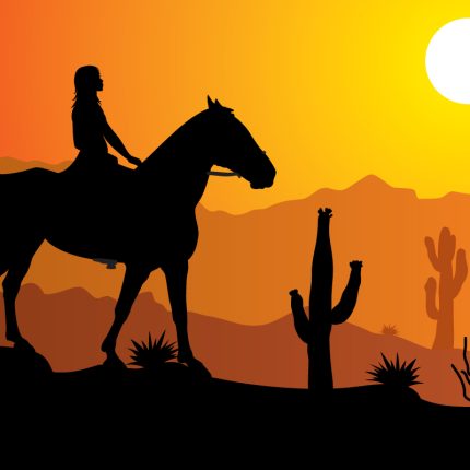 silhouette-of-cowGIRL-riding-at-sunset STICKER