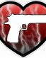 HAND GUN IN HEART FILLS lightning red