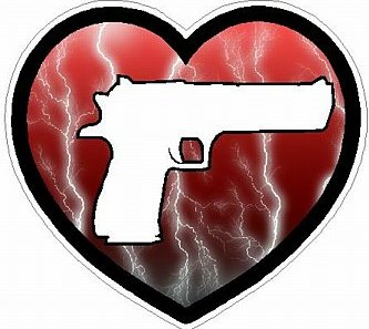 HAND GUN IN HEART FILLS lightning red