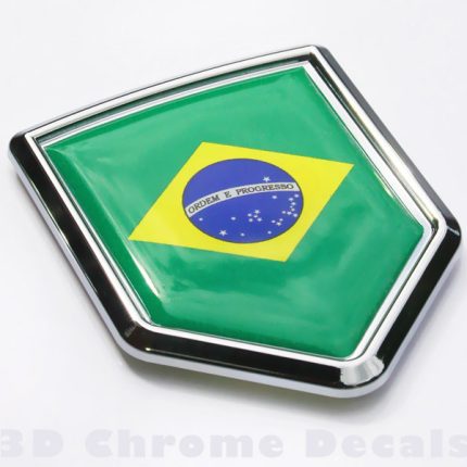 Brazil Flag Crest Car Brazilian Emblem Chrome Decal Sticker