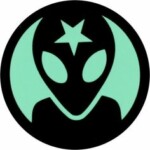 skater alien circular sticker teal