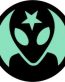 skater alien circular sticker teal