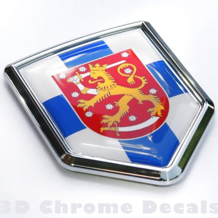 Finland Flag Crest Emblem Chrome Car Decal Sticker