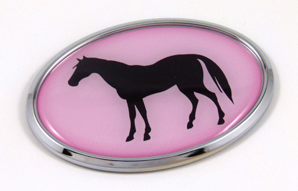 Horse Pink Oval 3D Adhesive Chrome Emblem