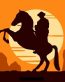 silhouette-of-cowboy-riding-at-sunset STICKER