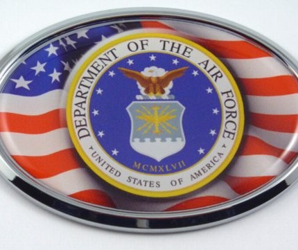 Air Force with USA Flag Oval Chrome Oval 3D Domed Emblem