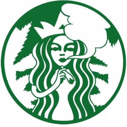 starbucks smokin weed logo round weed sticker