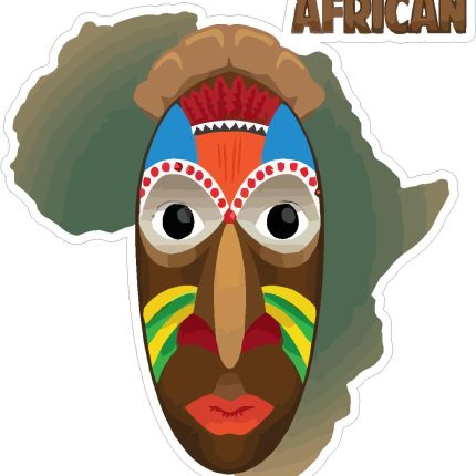 African illustration with mask sticker