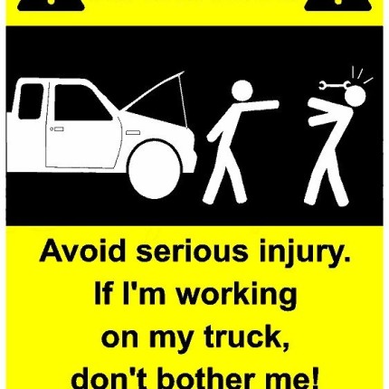 Avoid Injury Working on Truck Funny Warning Sticker Set
