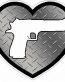 HAND GUN IN HEART FILLS diamondplate silver