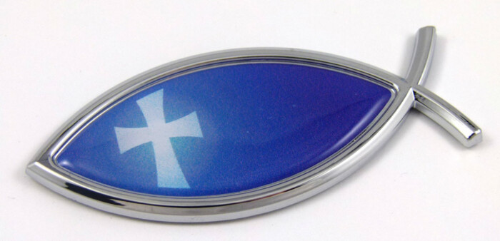 Blue Cross Jesus Fish 3D Auto Emblem