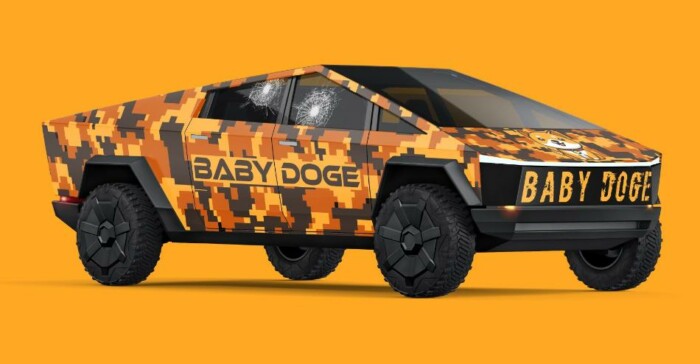 ELON BABY DOGE CYBERTRUCK ORANGE CAMO STICKER