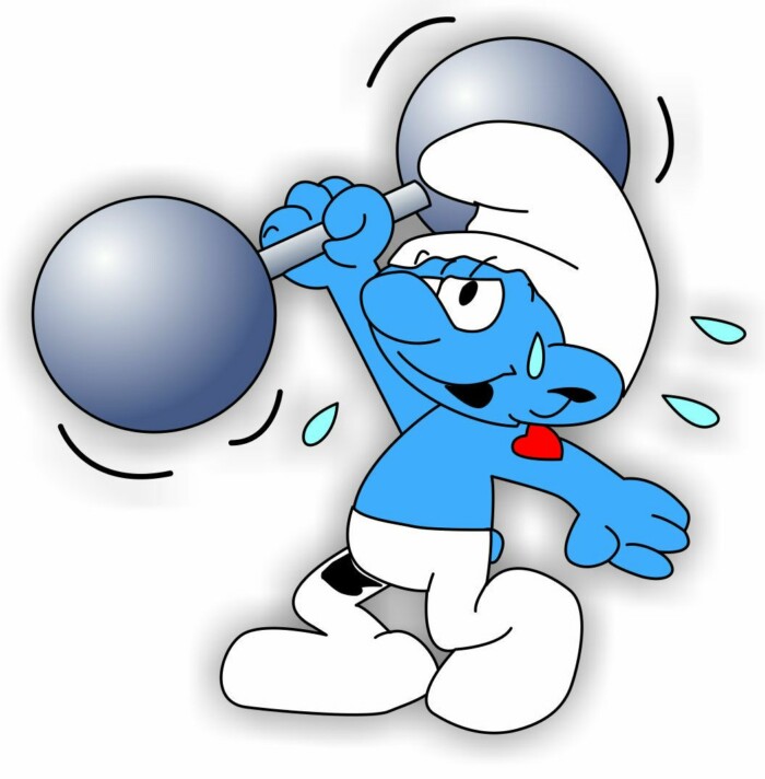 Hefty Smurf Lifting Weights Color Sticker 2 - Pro Sport Stickers