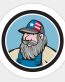 Hillbilly Man Beard Circle Cartoon Sticker