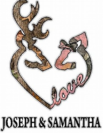 DEER HEADS HEART FILLS with LOVE NAMES camo nature and pink